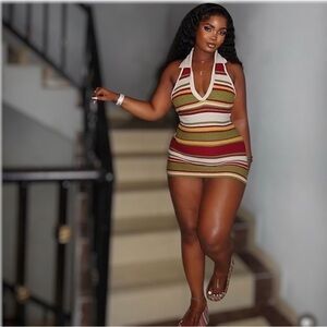 NWOT Zara Striped Crochet Halter Mini Dress